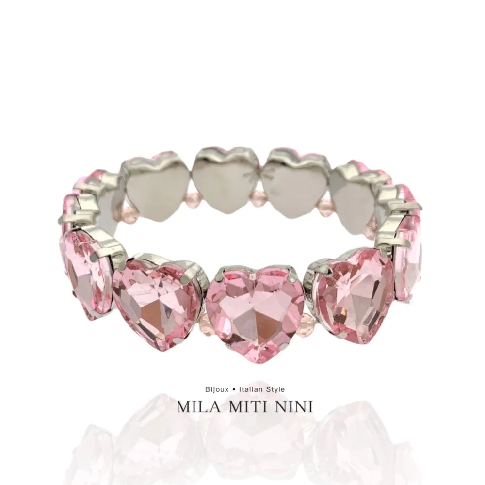 Cuore-Bracciale Elastico con Pietre Colorate - BMM-321-F54