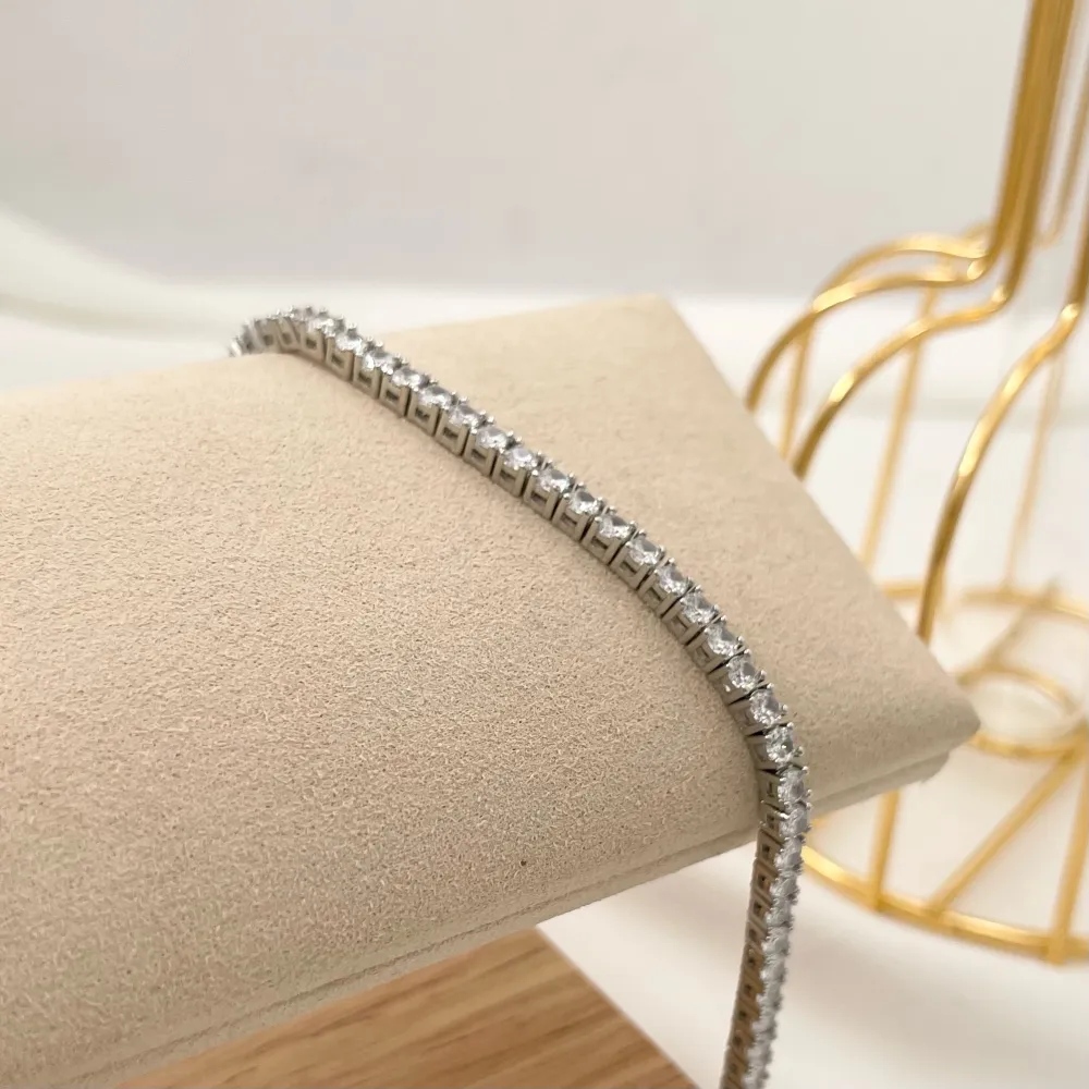 Tennis 3mm  con Chiusura-Bracciale in Ottone e Zirconi - BMZ-109-L13 3mm 18cm