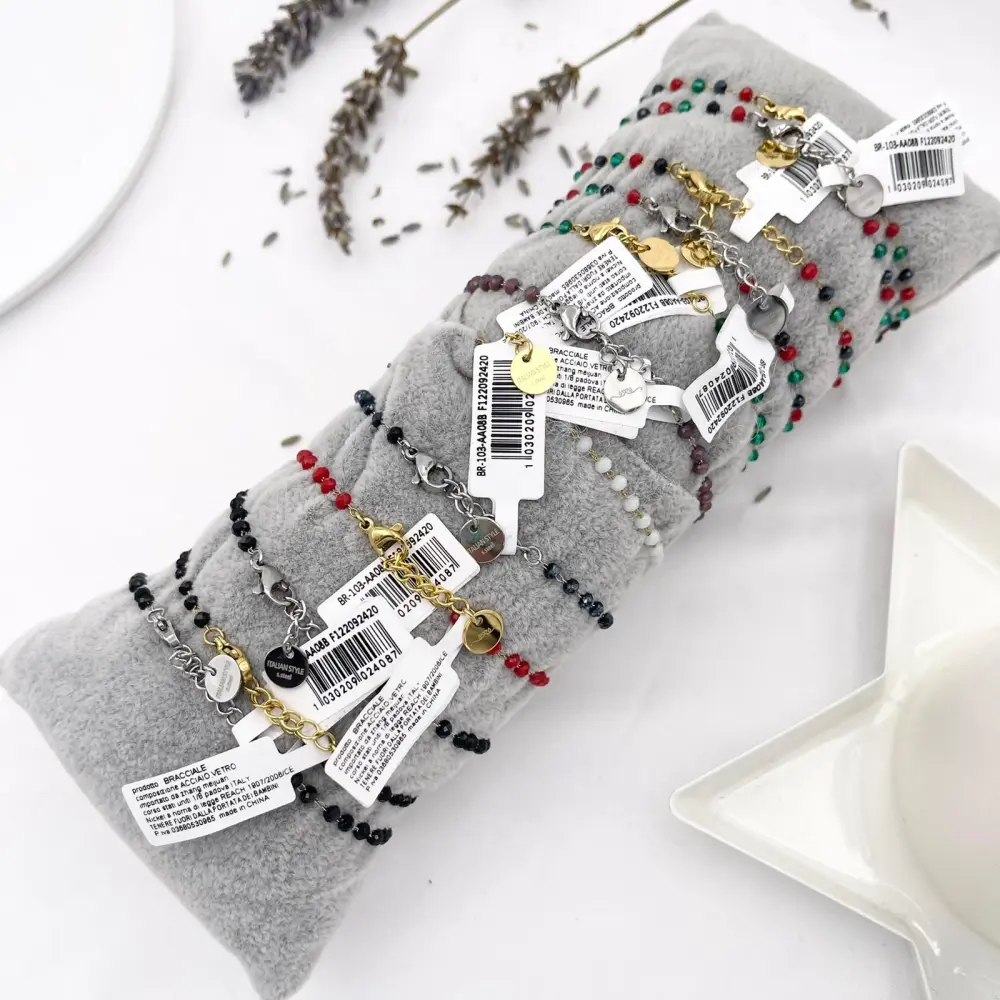 Margherita con Cristalli - 12 Pz Bracciali in Acciaio con Chius - BPA103-AA088