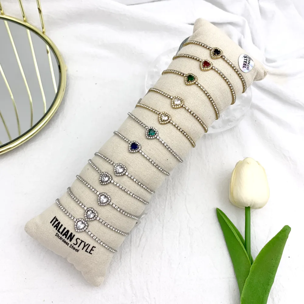 Tennis con Punto Luce a Cuore-12Pz Bracciali in Acciaio - BPA-103-AA1517B