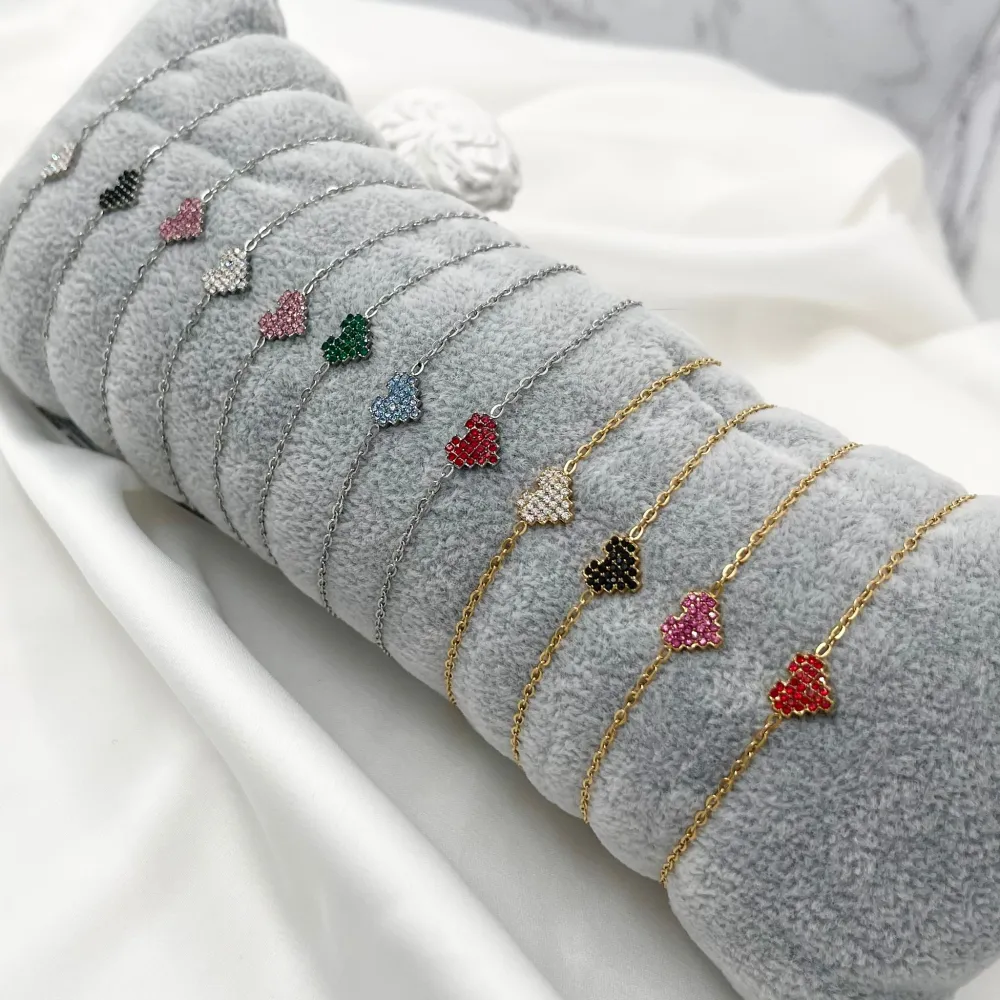 Cuore Colorato-12Pz Bracciali con Chiusura in Acciaio - BPA-103-AA240B