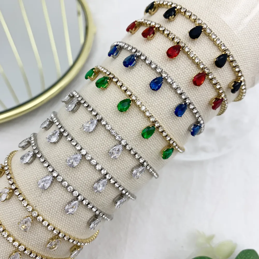 Tennis con Goccia-12pz Bracciali in Acciaio con Chiusura - BPA-103-AA2560B