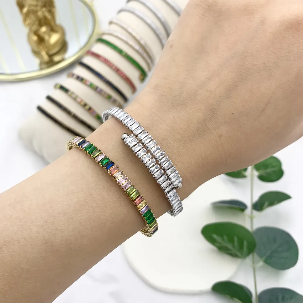 Tennis Rettangolare-12Pz Bracciali Semirigidi in Acciaio - BPA-103-AA2652B