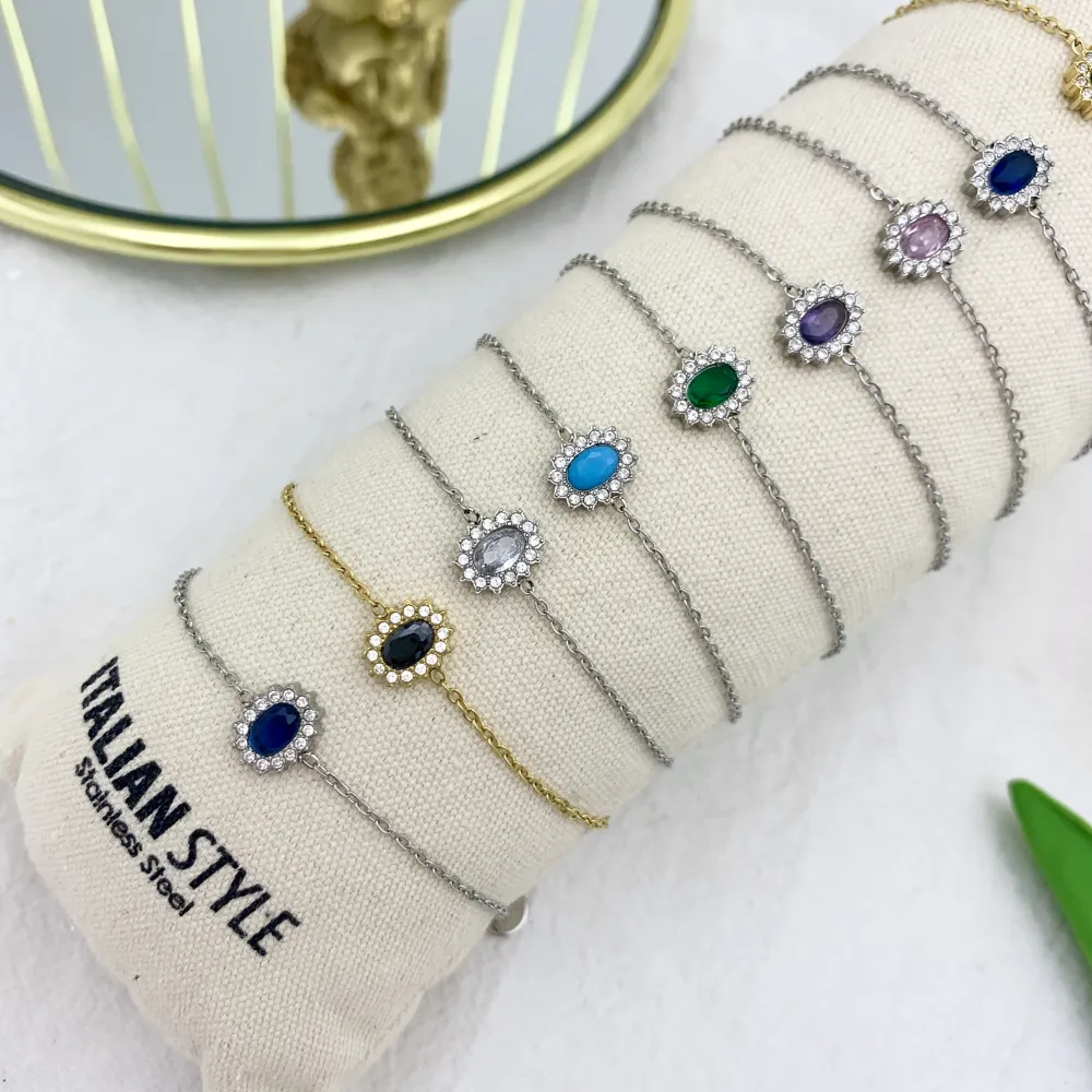 Zirconia Ovale con Strass-12pz Bracciali in Acciaio con Chiusur - BPA-103-AA331B