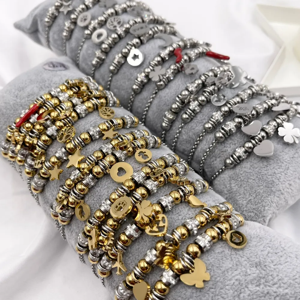 Mix Soggetti- 12 Pz Bracciali in Acciaio con Moschettone - BPA-413-1615