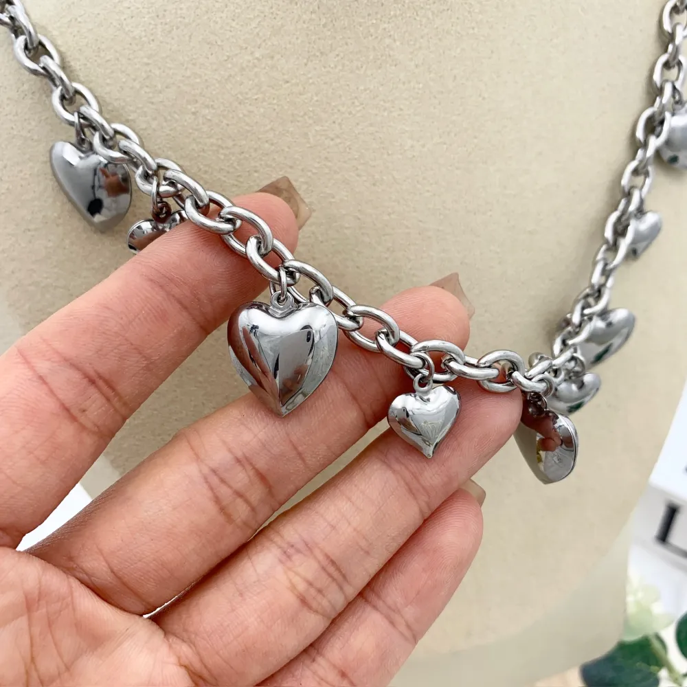 Catena Con cuore  -Collana Corta in Acciaio - CAC-103-3398N