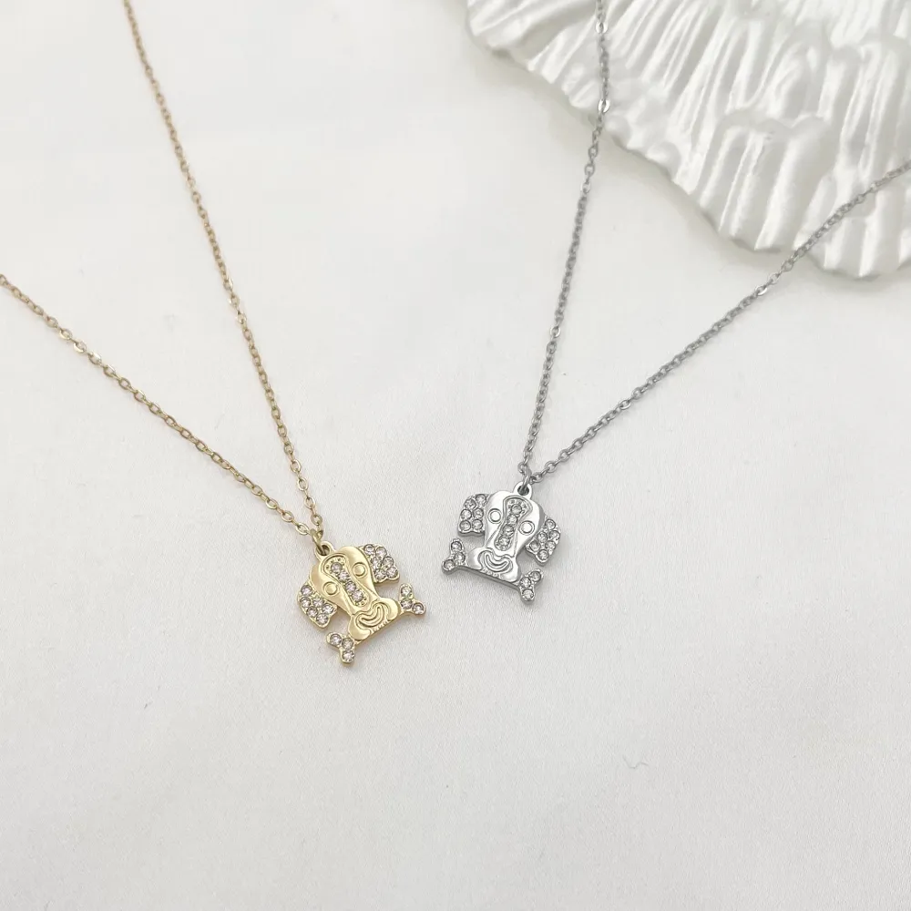 Cagnolino con Zirconia-Collana Corta in Acciaio - CAC-103-AA1041N