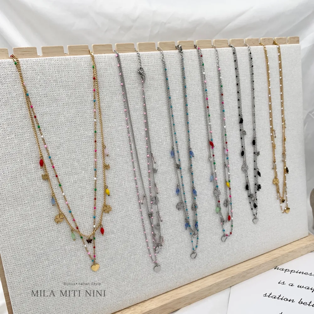 Doppio con Quadrifoglio -Collana Corta in Acciaio - CAC-103-AA148N