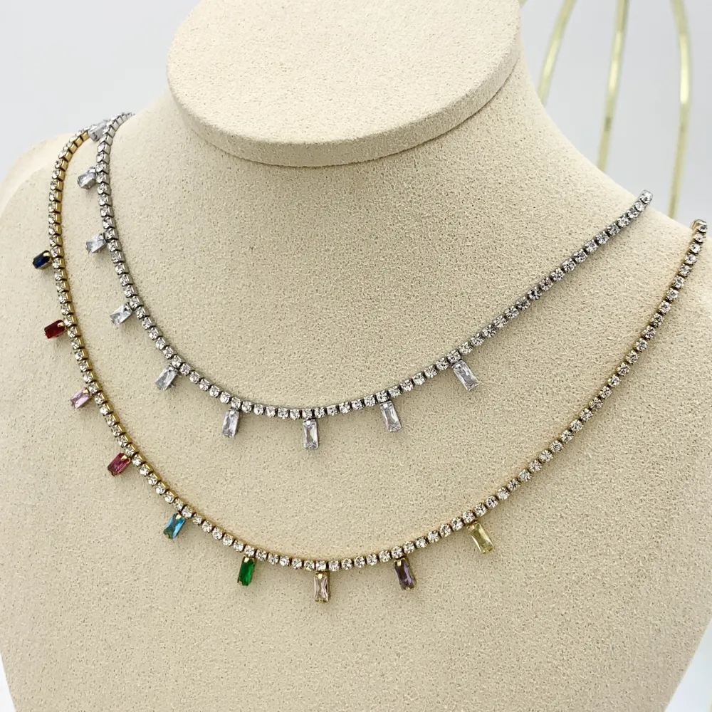 Tennis con Barretta-Collana Corta in Acciaio - CAC-103-AA1664N