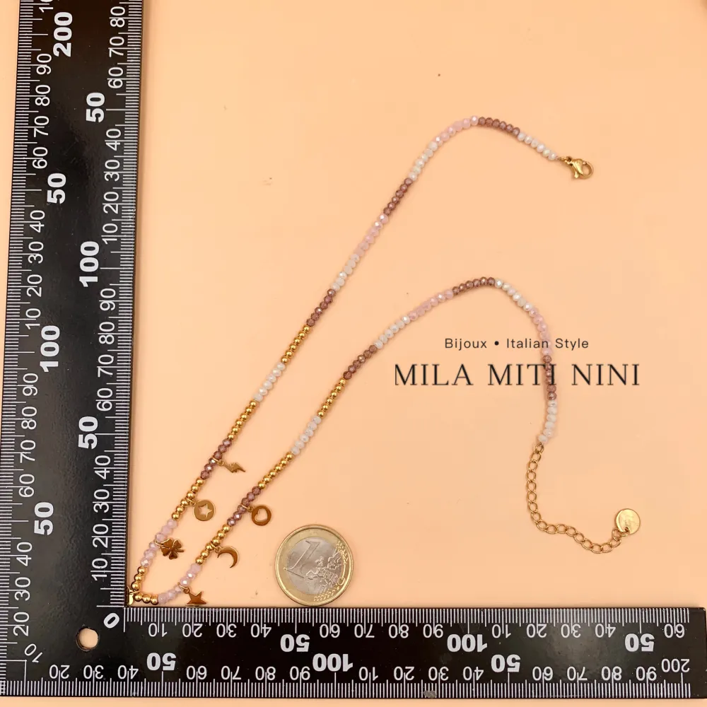 Ciondoli Misti Pendenti -Collana Corta in Acciaio - CAC-103-AA197N