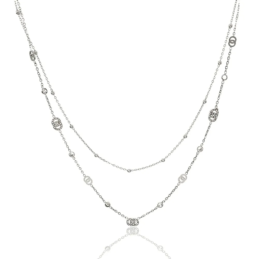 Doppio Cerchio con P.Luce-Collana Corta in Acciaio - CAC-103-AA3466N