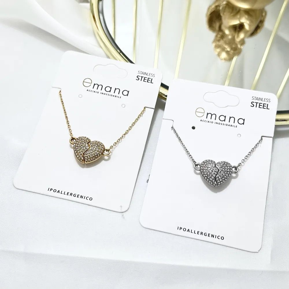 Cuore con Strass Spezzabile-Collana Corta in Acciaio - CAC-103-AA3499N