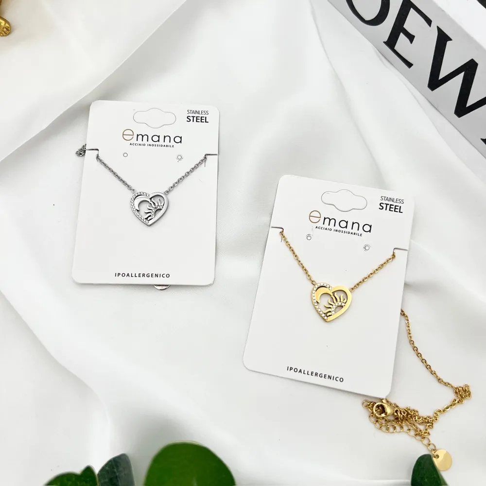 Cuore con Sole e Luna -Collana Girocollo in Acciaio - CAC-103-AA4356N