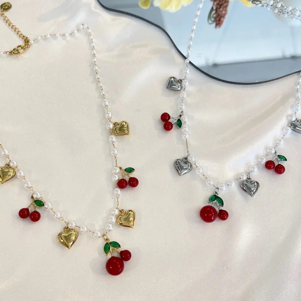 Ciliegia Cuore -Collana Corta in Acciaio - CAC-103-AA5396N