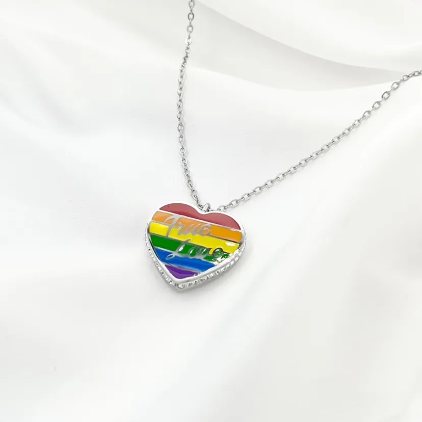 Cuore Arcobaleno True Love -Collana Corta in Acciaio - CAC-103-AA601N