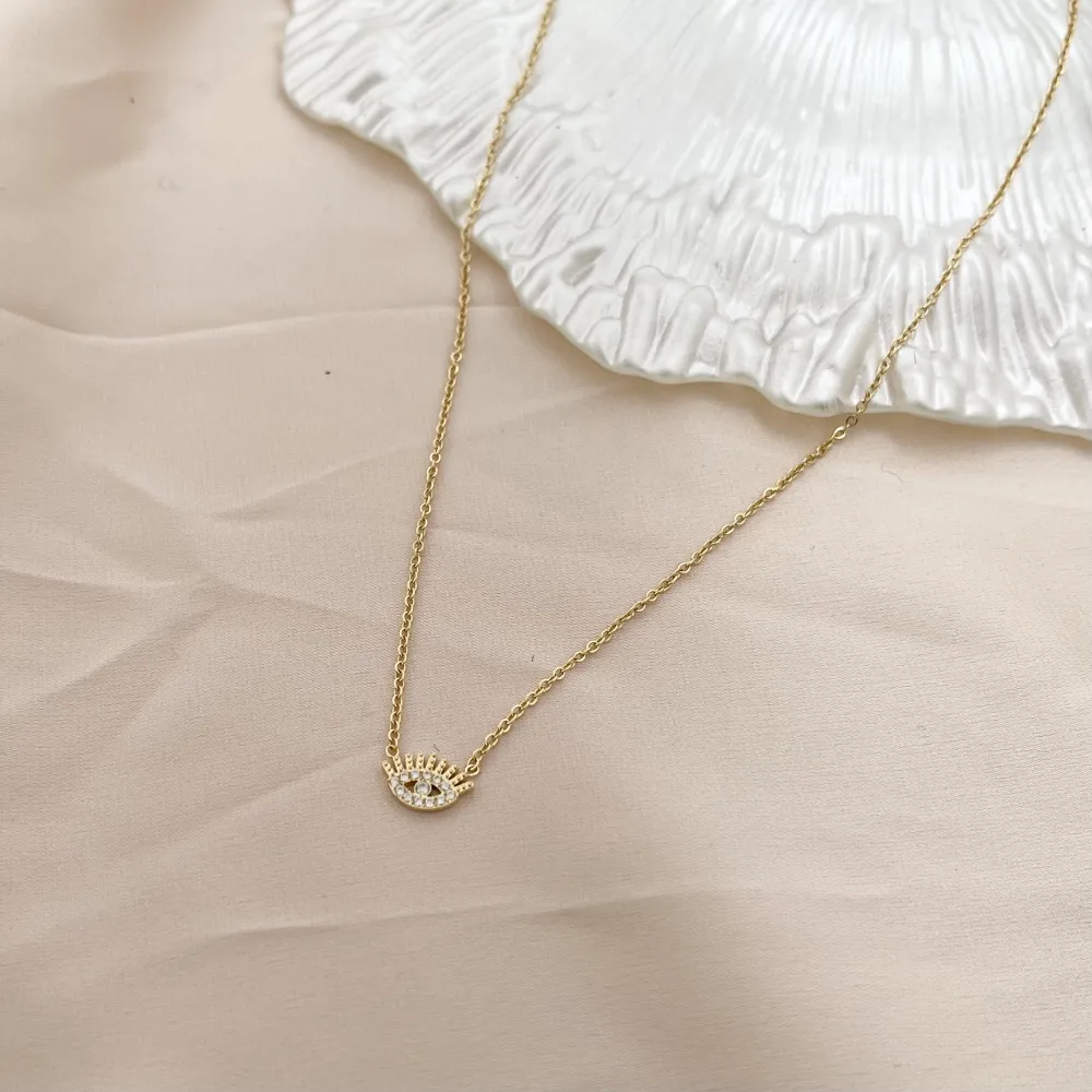 Occhio con Zirconia-Collana Corta in Acciaio - CAC-103-AA689N