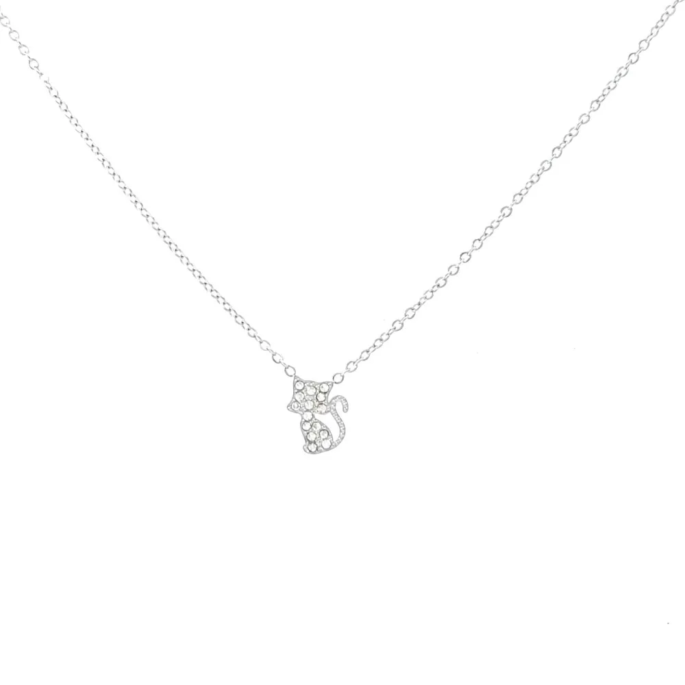 Gatto con Zirconia-Collana Corta in Acciaio - CAC-103-AA763N