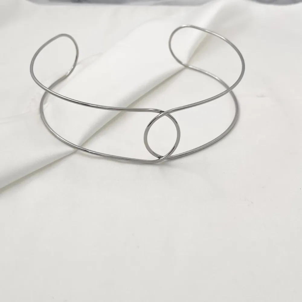 Doppio Cerchio Alto-Collana Chocker Acciaio - CAC-103-AA933Ns