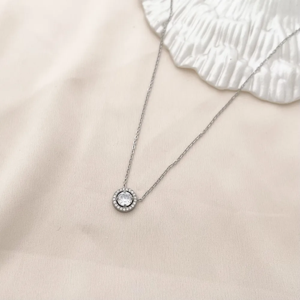 Punto Luce con Strass-Collana Corta in Acciaio - CAC-103-AA997N