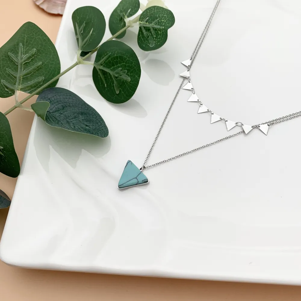 CAC4156-Triangolo- Collana Corta doppio filo in Acciaio - CAC-104-SD-125