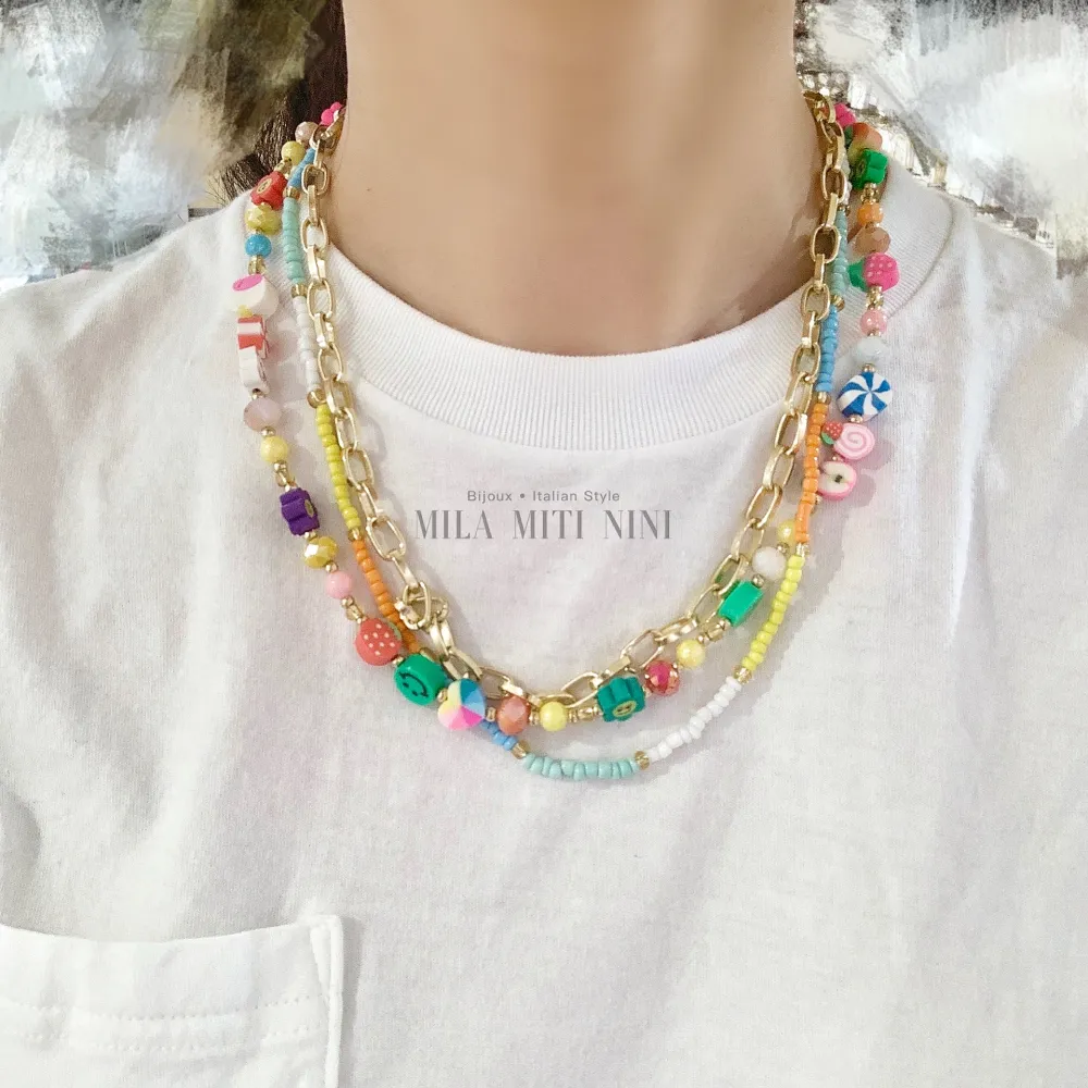 CAC176-388-Perline Multifili- Collana Corta - CAC-176-388