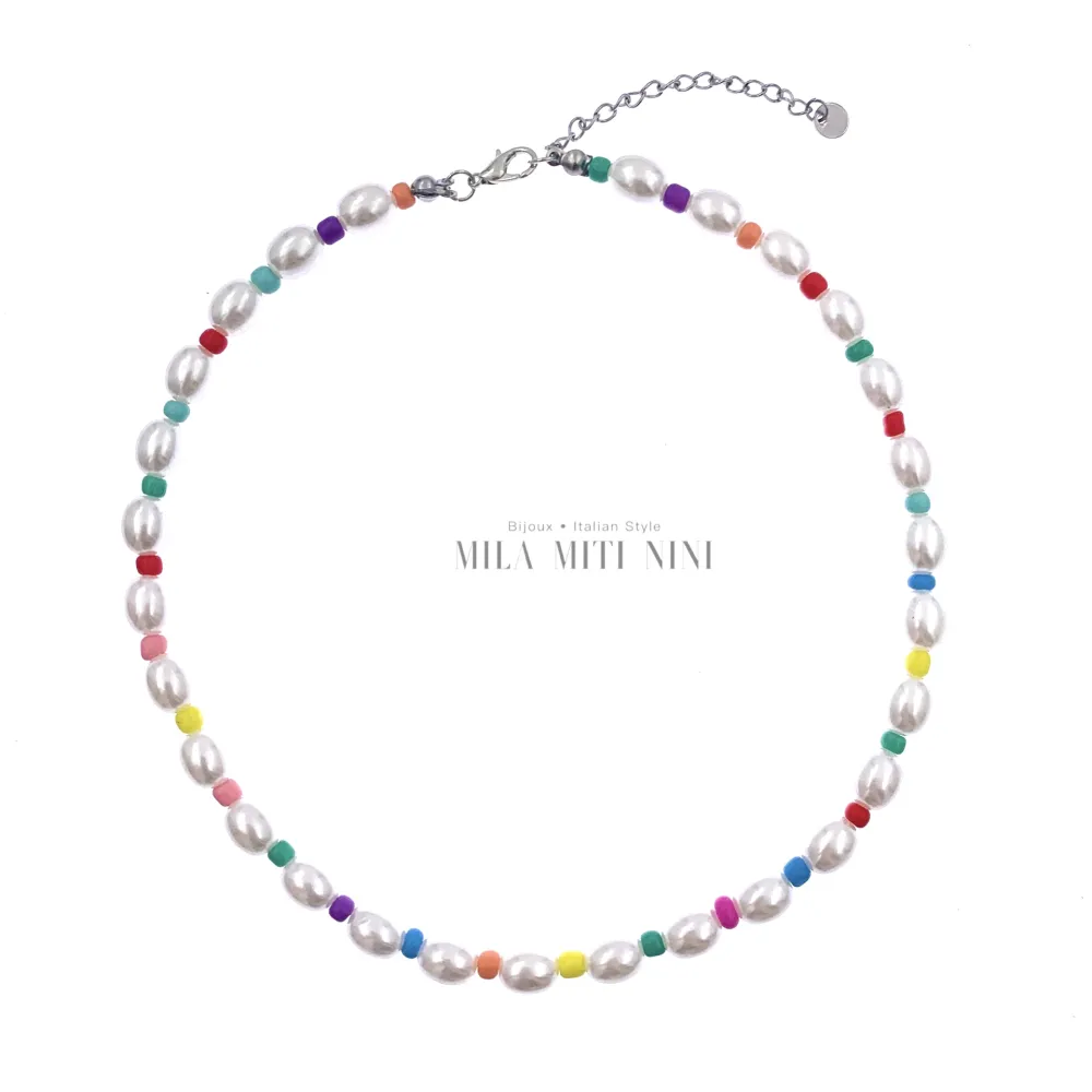 CAC176-427-Perline e Perla- Collana Corta - CAC-176-427