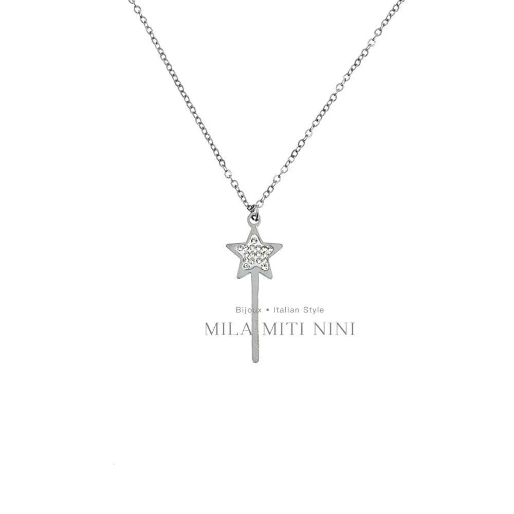 Bacchetta Magica con Cuore-Collana Corta in Acciaio - CAC413-1502