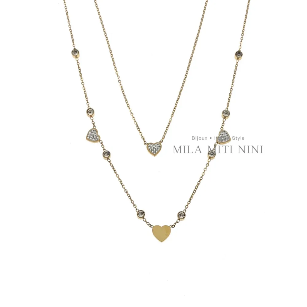 Doppio con Cuore-Collana Corta in Acciaio - CAC413-1508