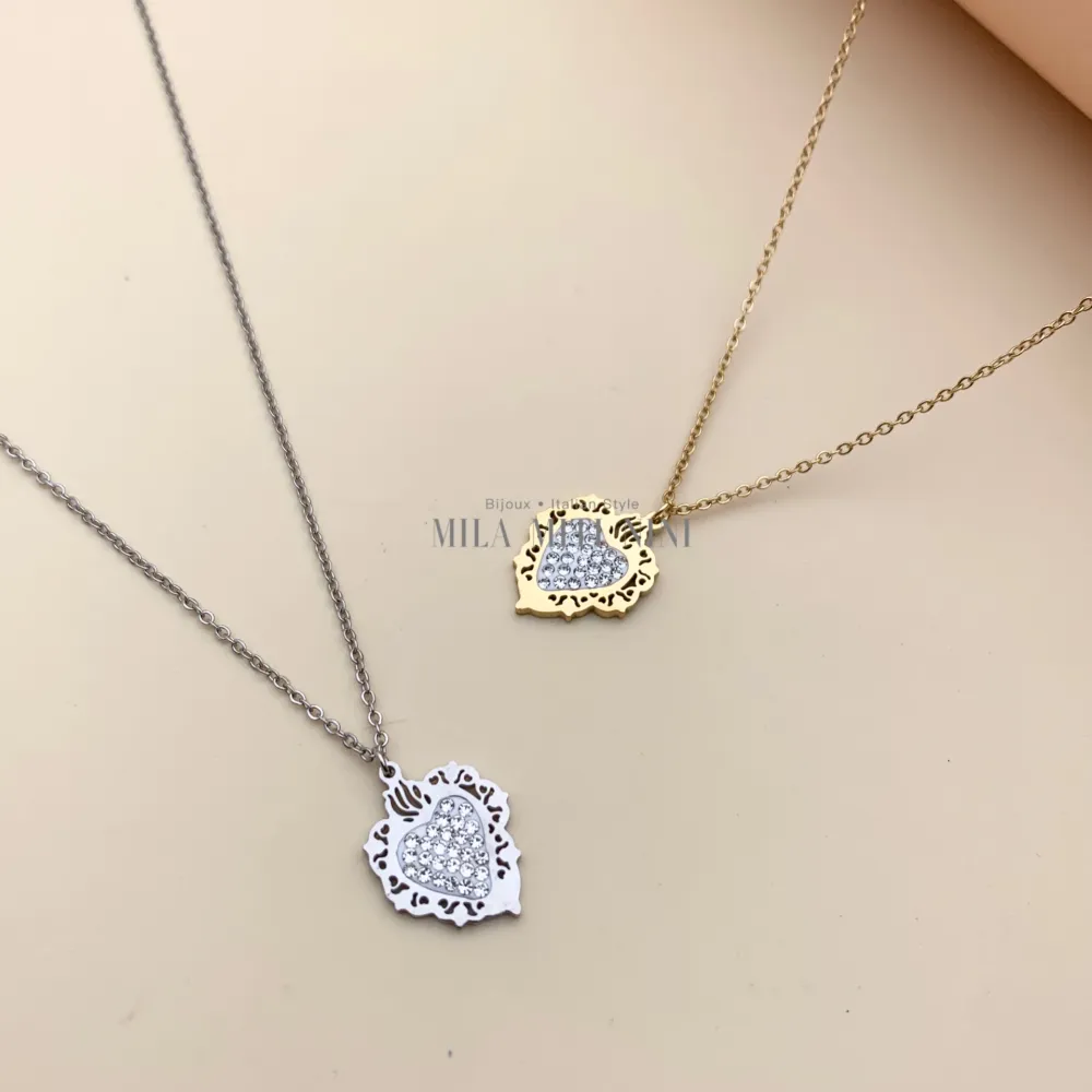 CAC413-1519-Sacro Cuore-Collana Corta in Acciaio - CAC413-1519-Sacro Cuore-Collana Corta in Acciaio