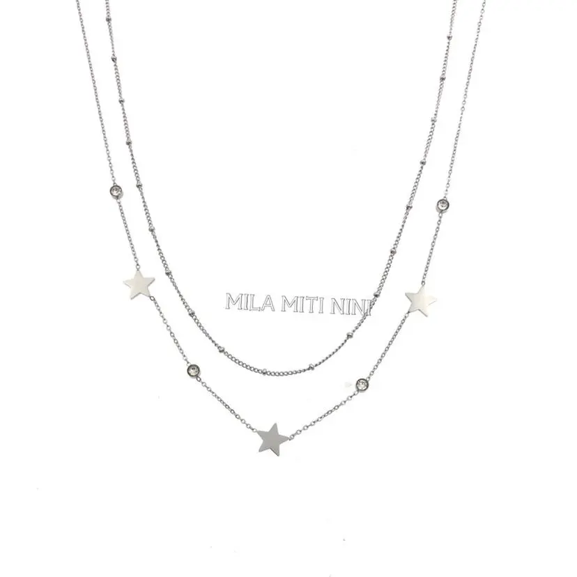 CAC413-1523-Doppio Stella P.luce -Collana Corta in Acciaio - CAC413-1523-Doppio Stella P.luce -Collana Corta in Acciaio