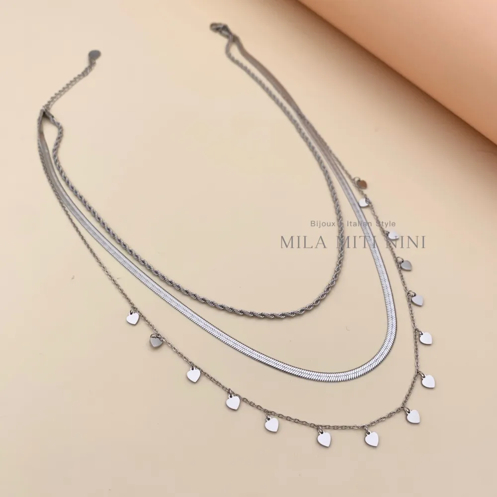 Multifilo con Cuorecini-Collana Corta in Acciaio - CAC413-1810