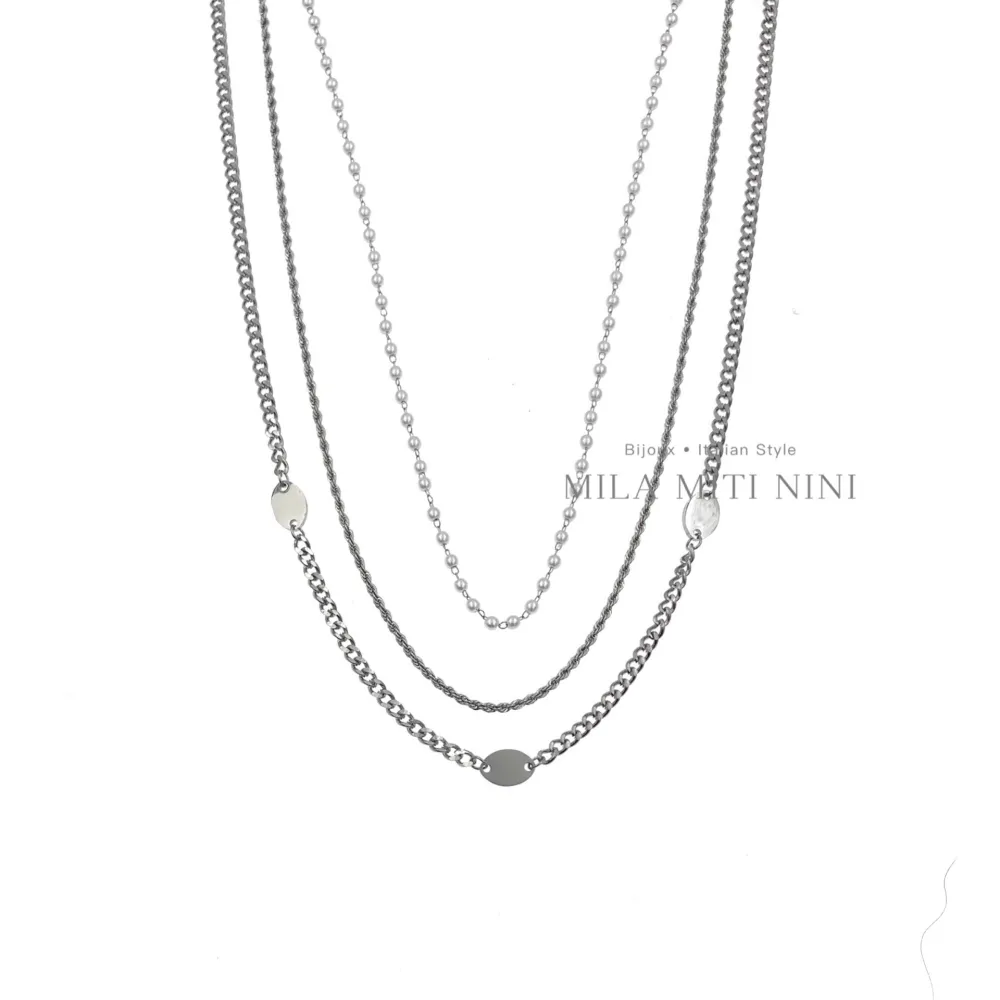 Multifilo con Perla-Collana Corta in Acciaio - CAC413-1840