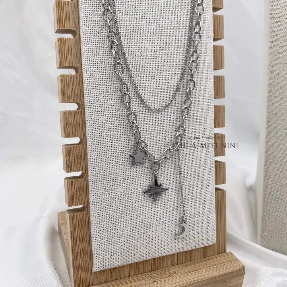 Doppio Stella Luna -Collana Corta in Acciaio - CAC-413-1842