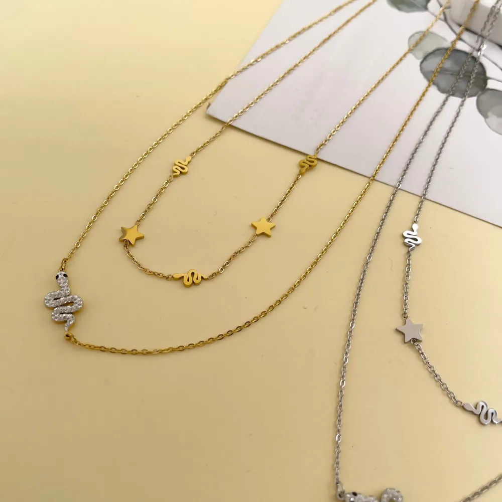 Serpente con Strass-Collana Corta in Acciaio - CAC-413-1962