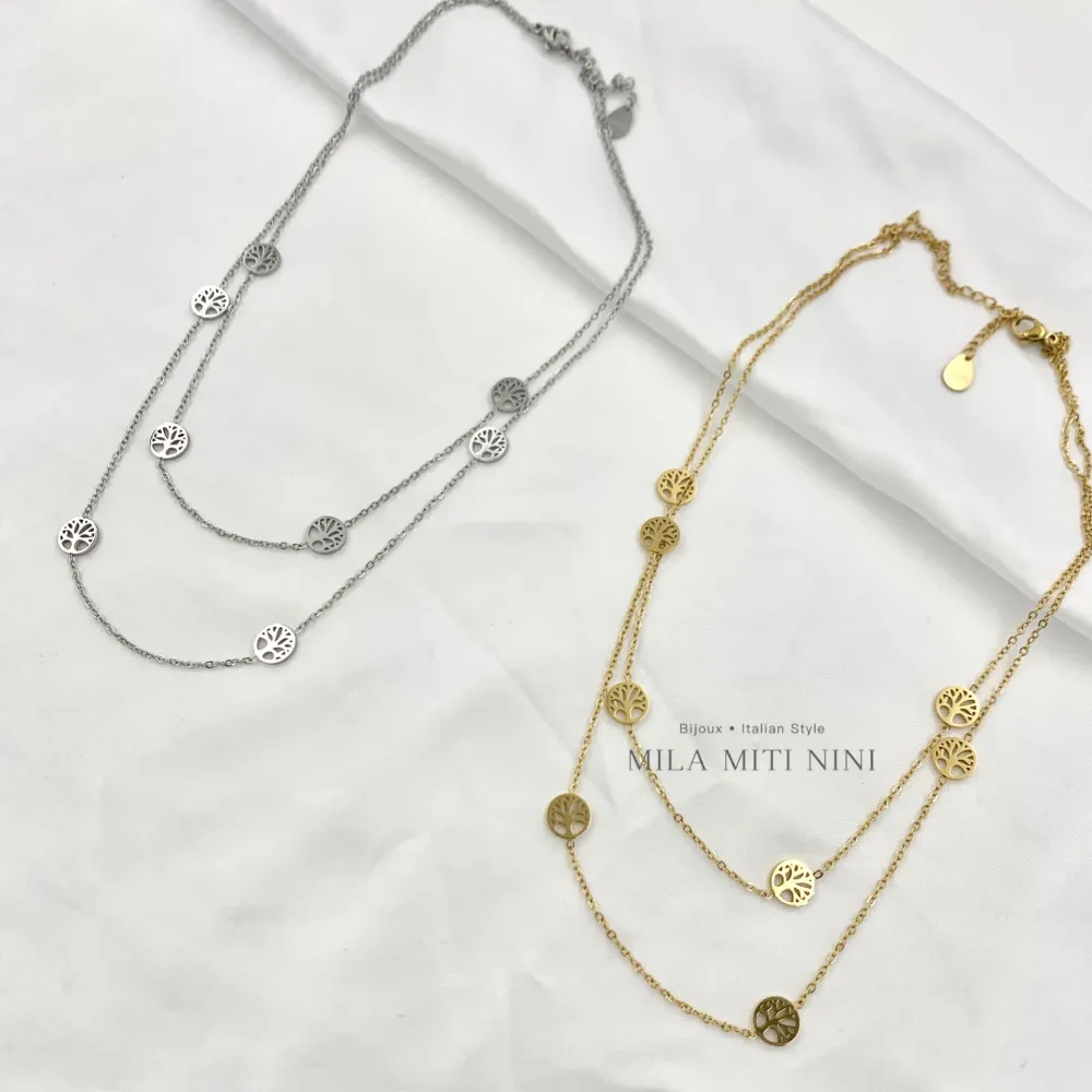 Doppio con Albero della Vita-Collana Corta in Acciaio - CAC-413-1978