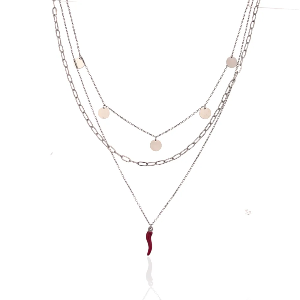 Multifilo con Cornino -Collana Corta in Acciaio - CAC-413-2078