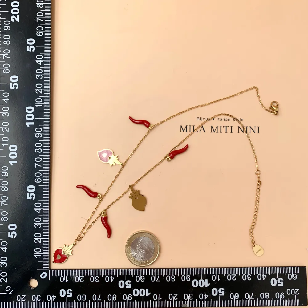 Sacro Cuore e Cornino-Collana Corta in Acciaio - CAC-413-2087