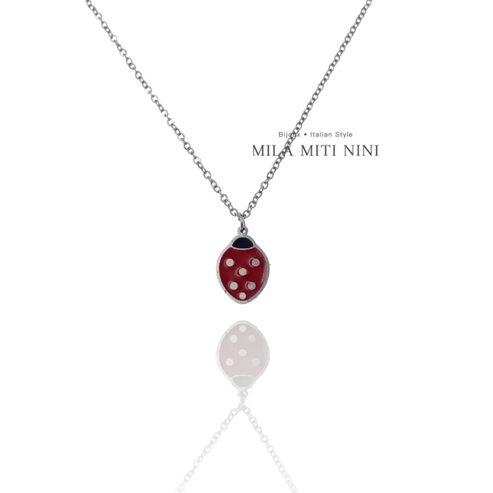 Coccinella Smaltata-Collana Corta in Acciaio - CAC-413-2149