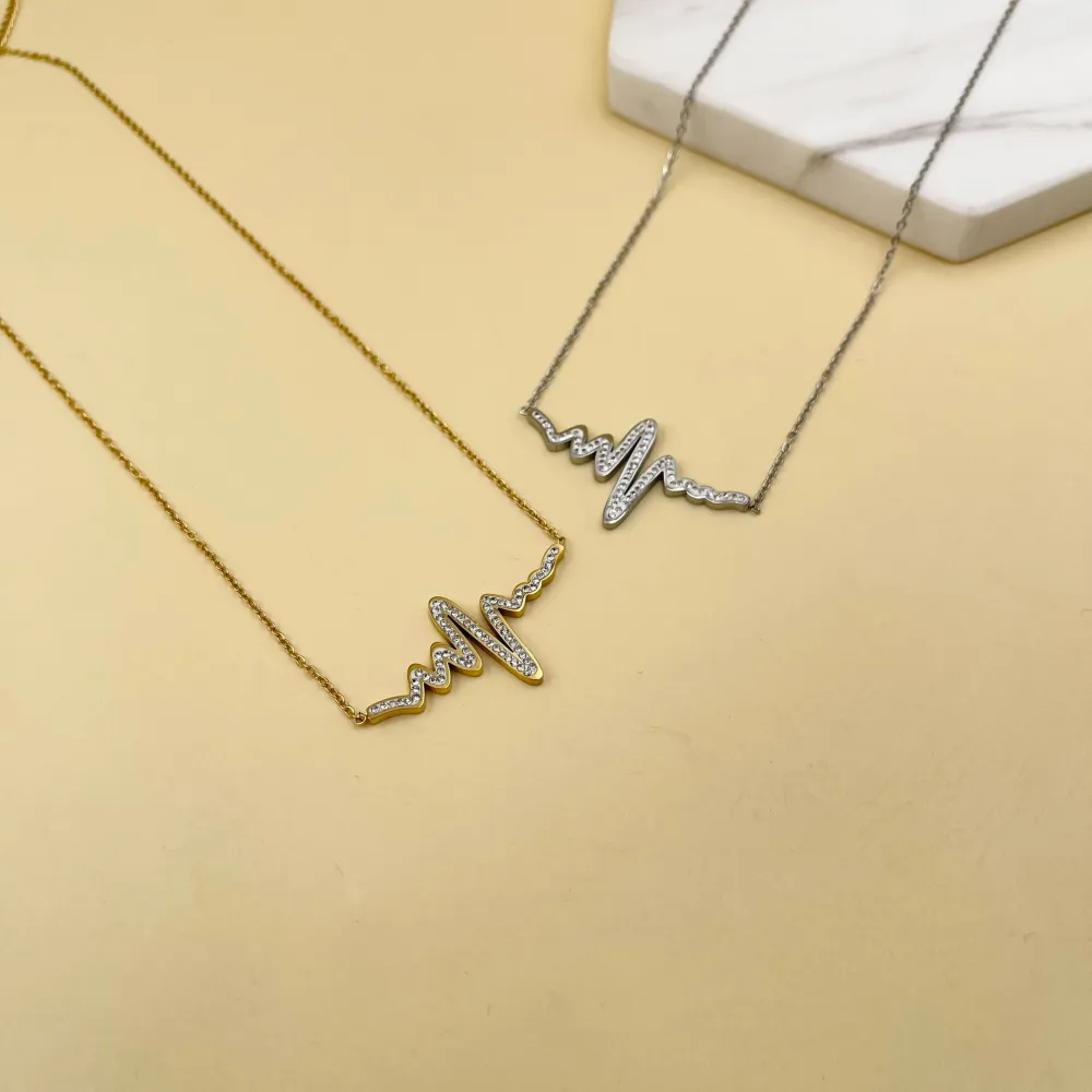 Battito Cuore con Strass-Collana Corta in Acciaio - CAC-413-2166