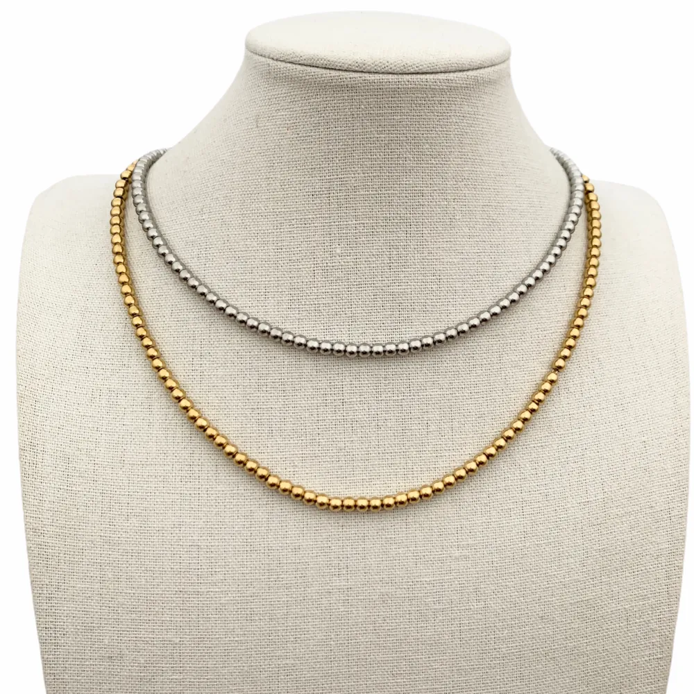 Pallina 4mm-Collana Corta in Acciaio - CAC-413-2185 4mm