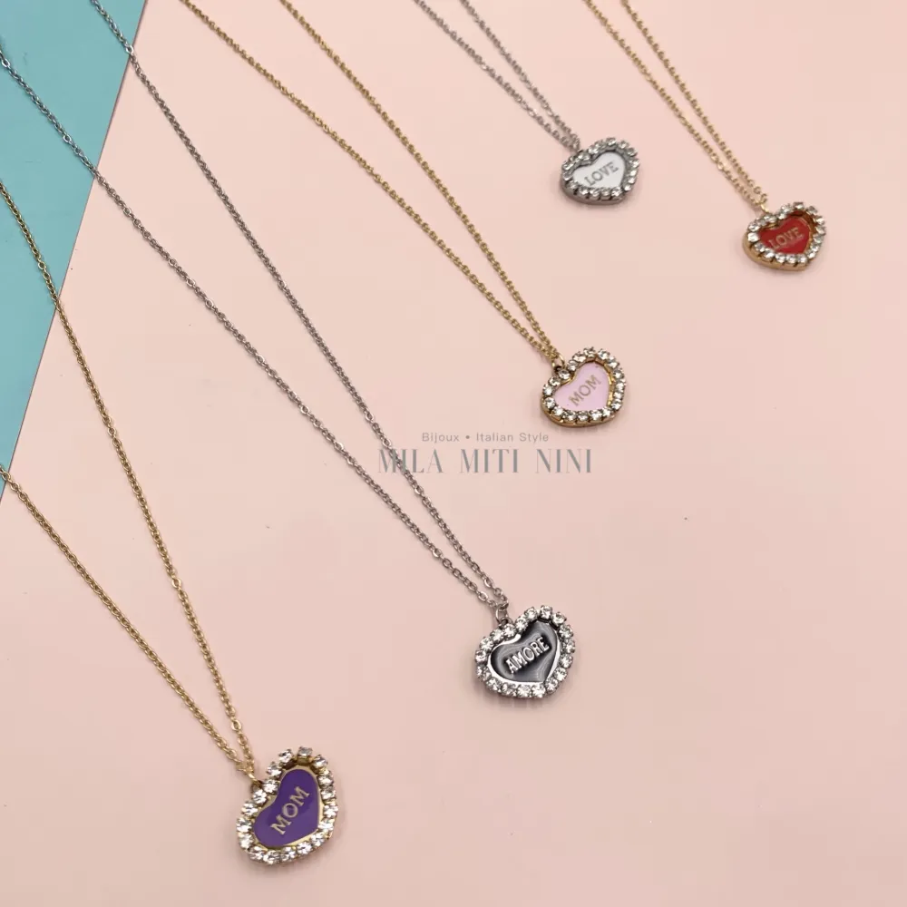 CAC413-2380-Cuore Scritte-Collana Corta in Acciaio - CAC413-2380-Cuore Scritte-Collana Corta in Acciaio