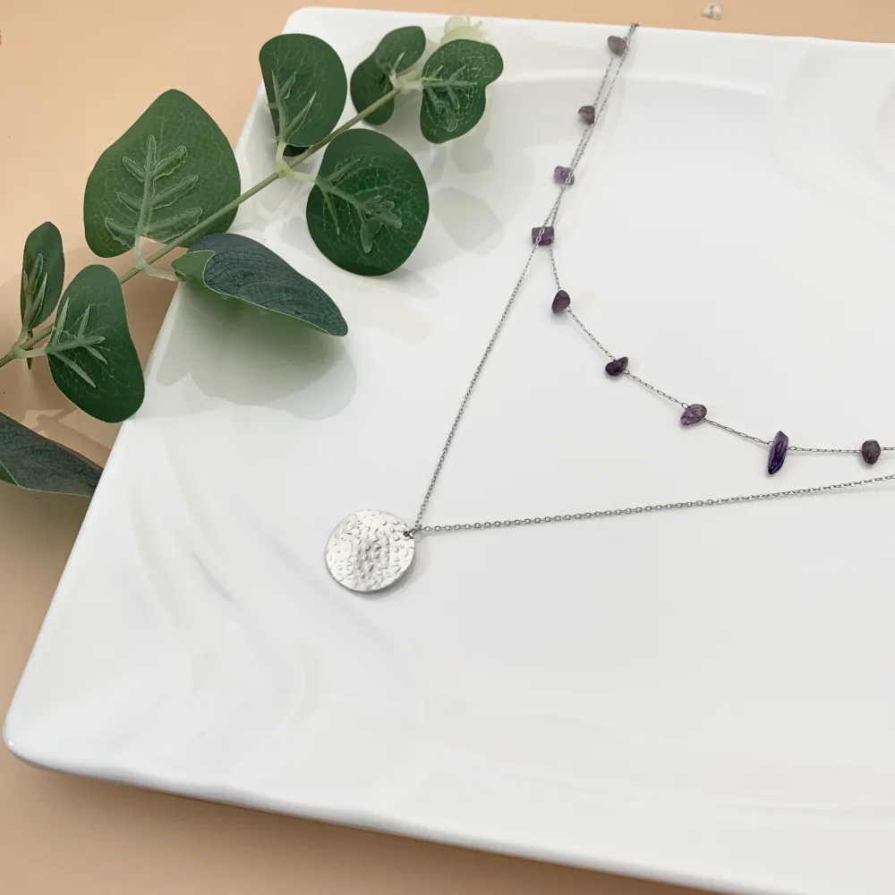 Multifilo collana acciaio - CAC4159-Pietrine Tondo Battuto-Collana Corta in Acciaio