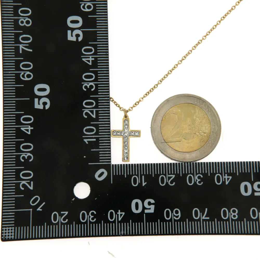 Croce 3 - Girocollo in Acciaio con Strass - CAC6369-Croce - Girocollo in Acciaio con Strass