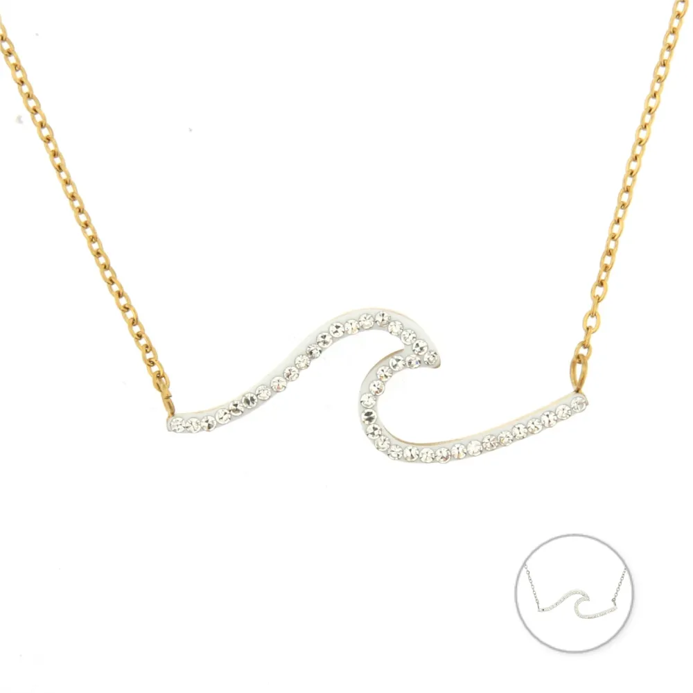 CAC6781-Onda con Strass-Collana Girocollo in Acciaio - CAC6781-Onda con Strass-Collana Girocollo in Acciaio