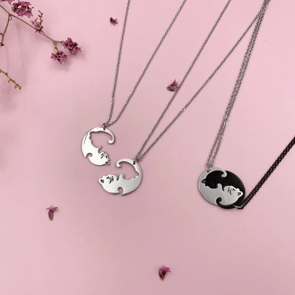 CAC6867-Puzzle Gatto-Collana Coppia Girocollo in Acciaio - CAC6867-Puzzle Gatto-Collana Coppia Girocollo in Acciaio