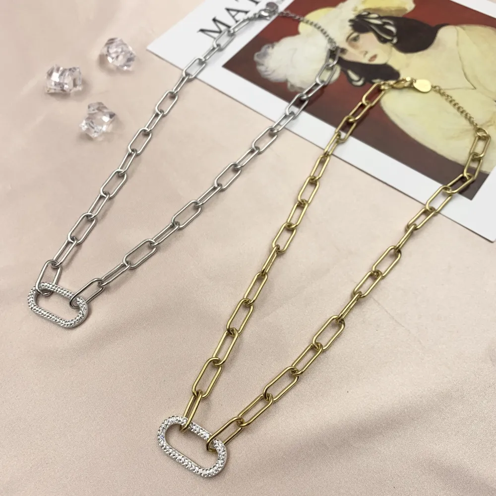 CAC7043-Ovale- Collana Corta in Acciaio - CAC7043-Ovale- Collana Corta in Acciaio