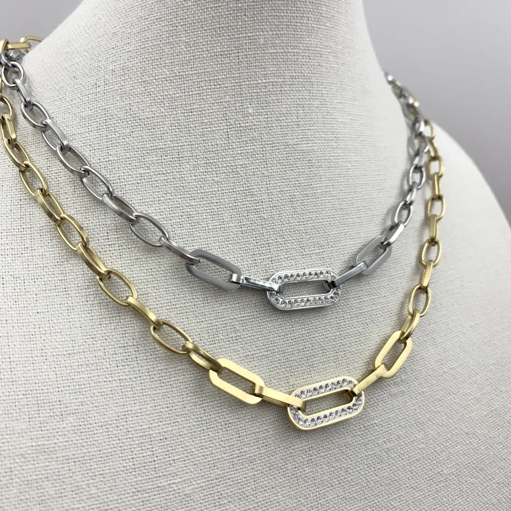 CAC7044-Ovale Catena Collana Corta in Acciaio - CAC7044-Ovale Catena Collana Corta in Acciaio