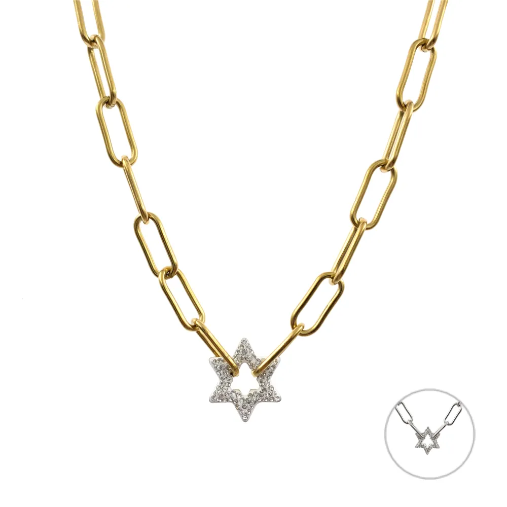 CAC7306-Catena con Stella- Collana Corta in Acciaio - CAC7306-Catena con Stella- Collana Corta in Acciaio
