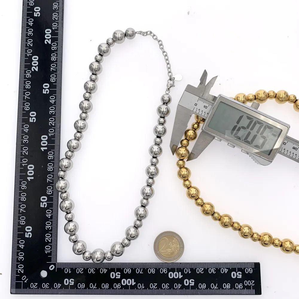 Palline Vuote 12mm+8mm-Collana Corta in Acciaio - CAC-732-243