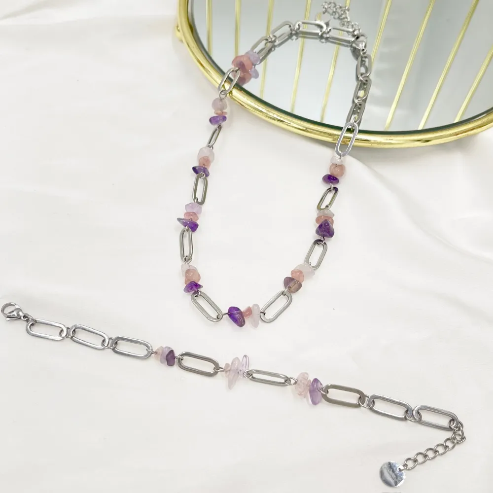 catena con perline -Collana Corta in Acciaio - CAC-765-27